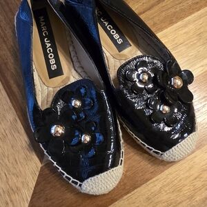 Marc Jacobs Black and Gold Floral Espadrilles